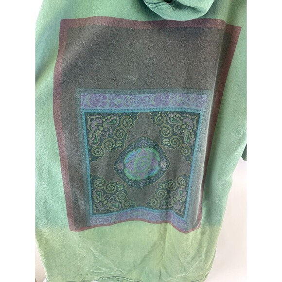 YESNO Long Hooded Sweatshirt Green Ethnic Pattern Drawstring Pullover One Size - Picture 8 of 13
